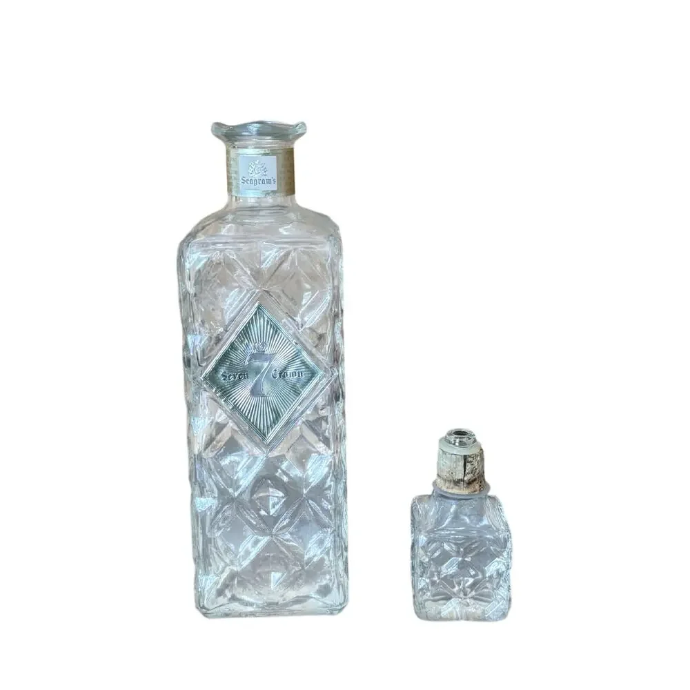 1960s MCM Seagram’s 7 Crown Whiskey Decanter Diamond Pattern Glass w/ Stopper